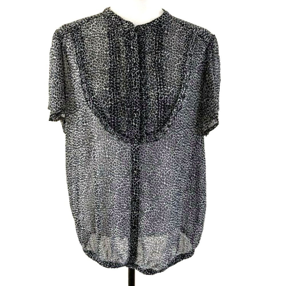 TORRID Pintuck Blouse Top Size 1 One Blue Black Animal Print Semi Sheer